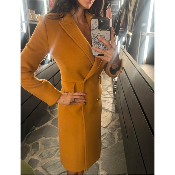 Double-Breasted Sandro Mustard Coat - Picture 8 of 10